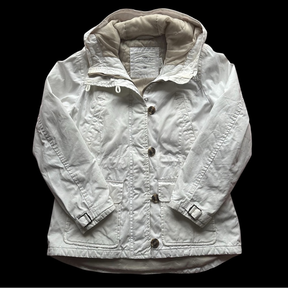 H&M L.O.G.G. White Utility Field Jacket Hooded Parka Size 14